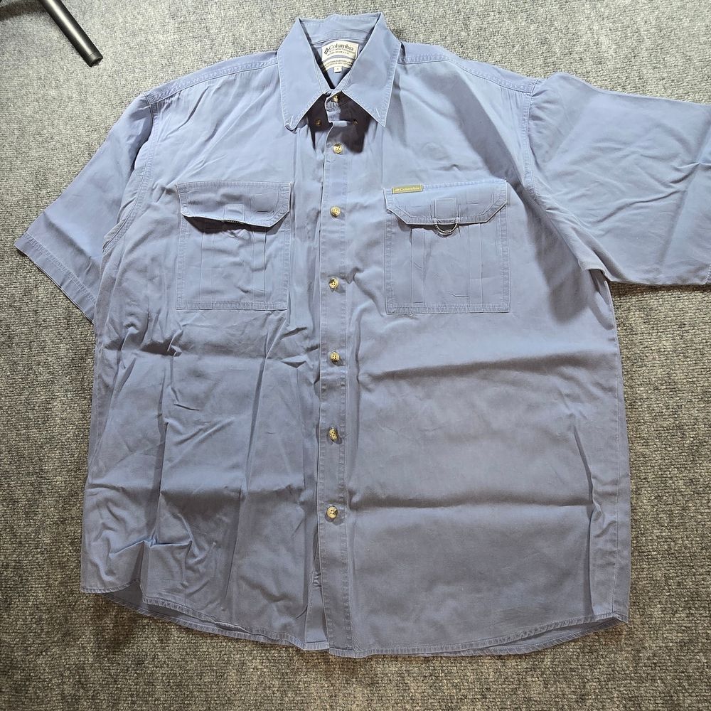 Columbia Mens Button Up Shirt XL Blue Short Sleeve Utility Outdoor Casual Shirt